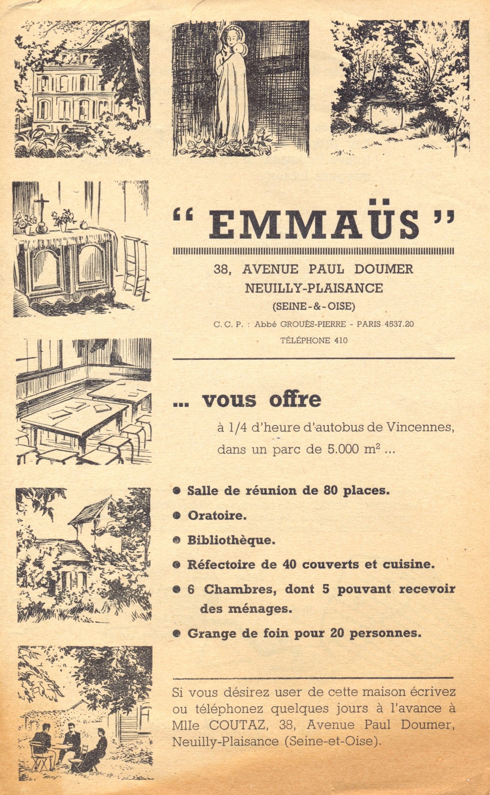 Tract présentant la maison de Neuilly-Plaisance, 1948. ©Emmaüs International